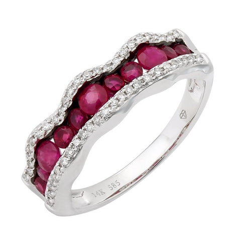 0.2 Ctw Diamond 14k White Gold Ruby Round Shape Womens Gemstone Ring