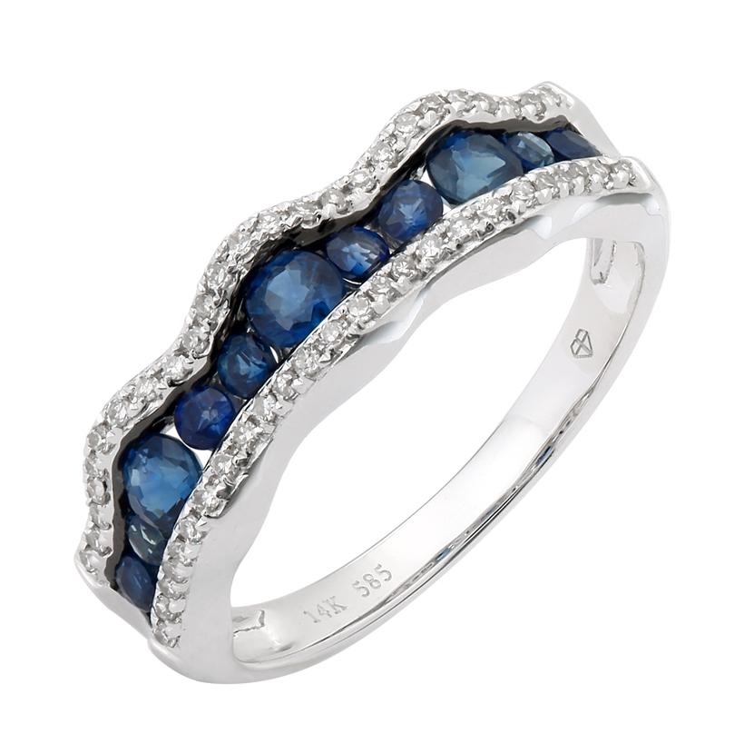 0.2 Ctw Diamond 14k White Gold Sapphire Round Shape Womens Gemstone Ring