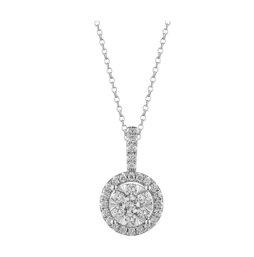 0.45 Ctw Diamond 14k White Gold Round Shape Womens Diamond Necklace Pendant With 16 Inch Chain