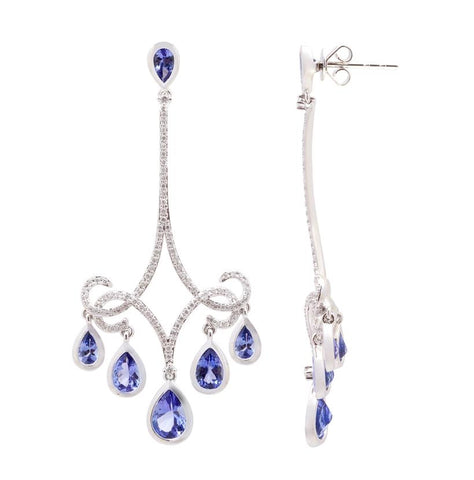 0.57 Ctw Diamond 14k White Gold Tanzanite Round Shape Womens Gemstone Earrings