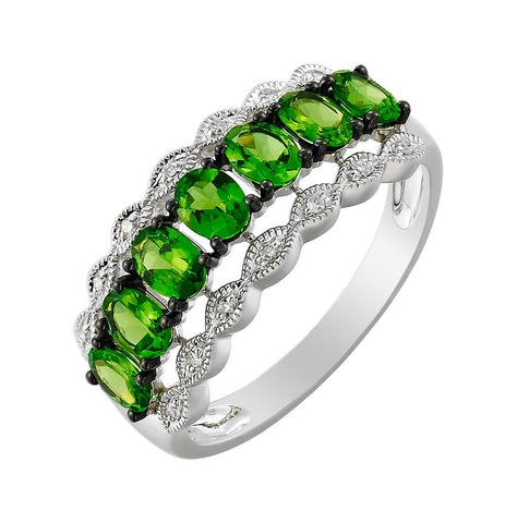 0.04 Ctw Diamond 14k White Gold Tsavorite Round Shape Womens Gemstone Ring