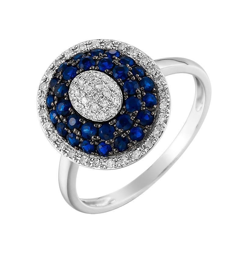 0.18 Ctw Diamond 14k White Gold Sapphire Round Shape Womens Gemstone Ring