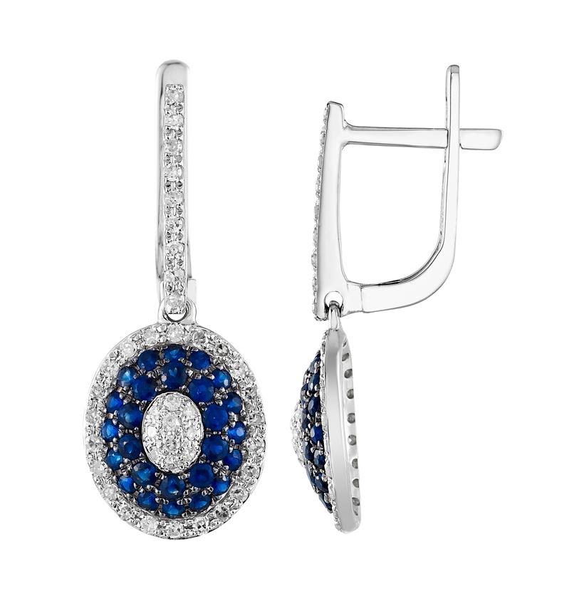 0.3 Ctw Diamond 14k White Gold Sapphire Round Shape Womens Gemstone Earrings