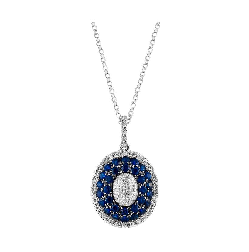 0.2 Ctw Diamond 14k White Gold Sapphire Round Shape Womens Gemstone Necklace Pendant With 16 Inch Chain