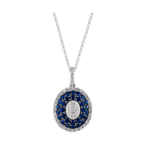 0.2 Ctw Diamond 14k White Gold Sapphire Round Shape Womens Gemstone Necklace Pendant With 16 Inch Chain