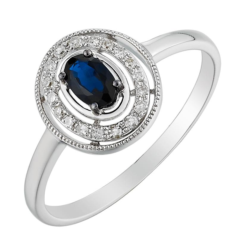 0.08 Ctw Diamond 14k White Gold Sapphire Round Shape Womens Gemstone Ring