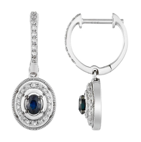 0.23 Ctw Diamond 14k White Gold Sapphire Round Shape Womens Gemstone Earrings