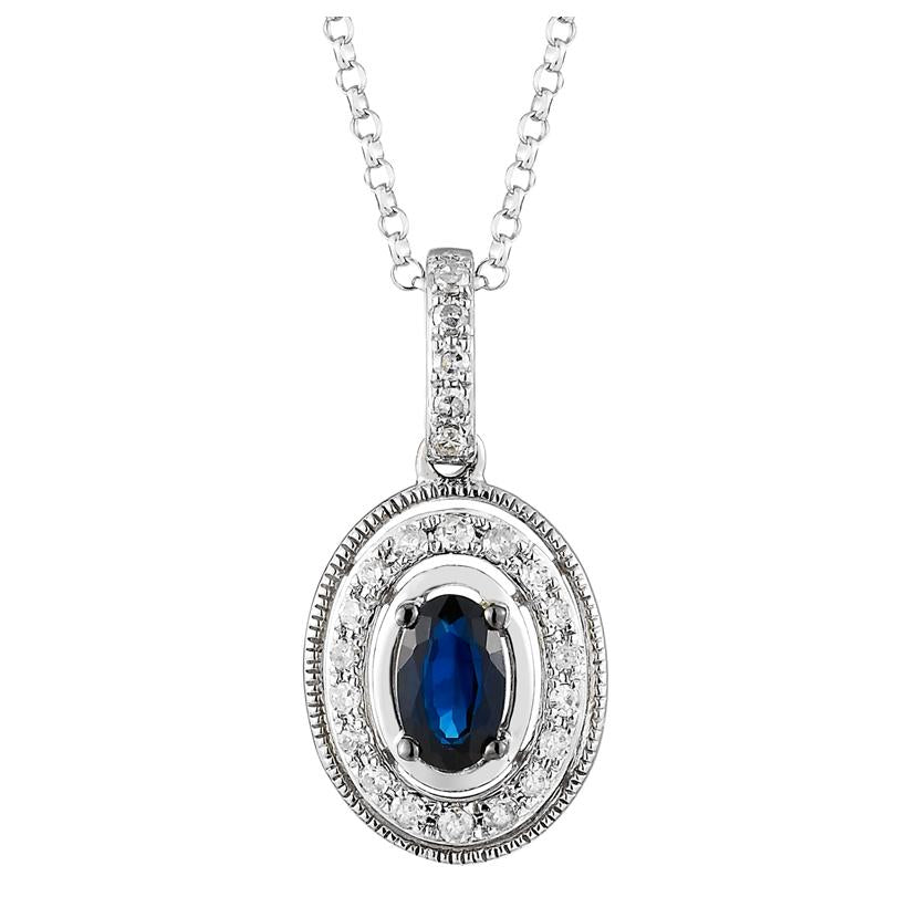 0.1 Ctw Diamond 14k White Gold Sapphire Round Shape Womens Gemstone Necklace Pendant With 16 Inch Chain