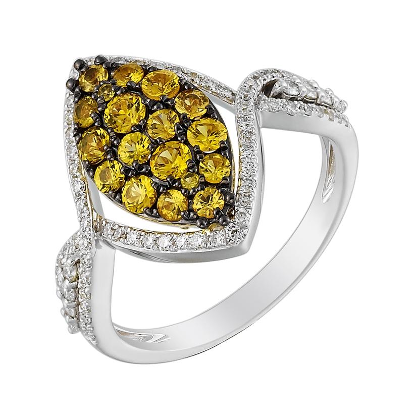 0.33 Ctw Diamond 14k Two Tone Gold Sapphire Round Shape Womens Gemstone Ring