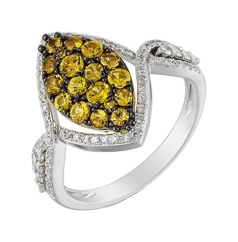 0.33 Ctw Diamond 14k Two Tone Gold Sapphire Round Shape Womens Gemstone Ring