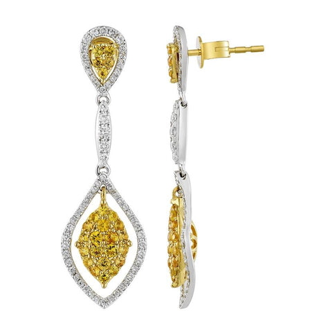 0.62 Ctw Diamond 14k Two Tone Gold Sapphire Round Shape Womens Gemstone Earrings