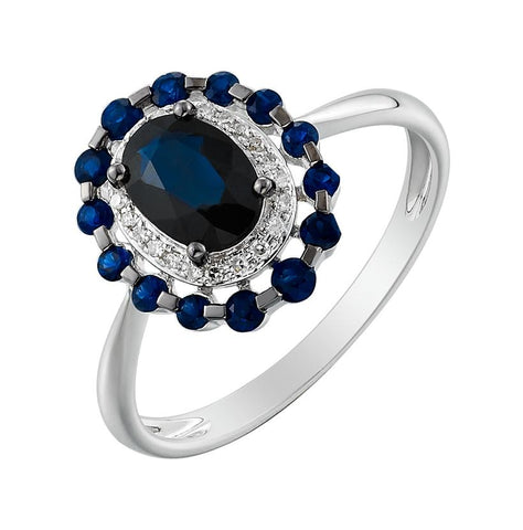 0.05 Ctw Diamond 14k White Gold Sapphire Round Shape Womens Gemstone Ring