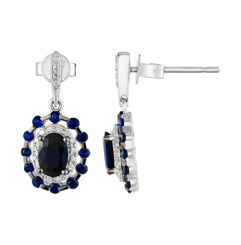 0.1 Ctw Diamond 14k White Gold Sapphire Round Shape Womens Gemstone Earrings