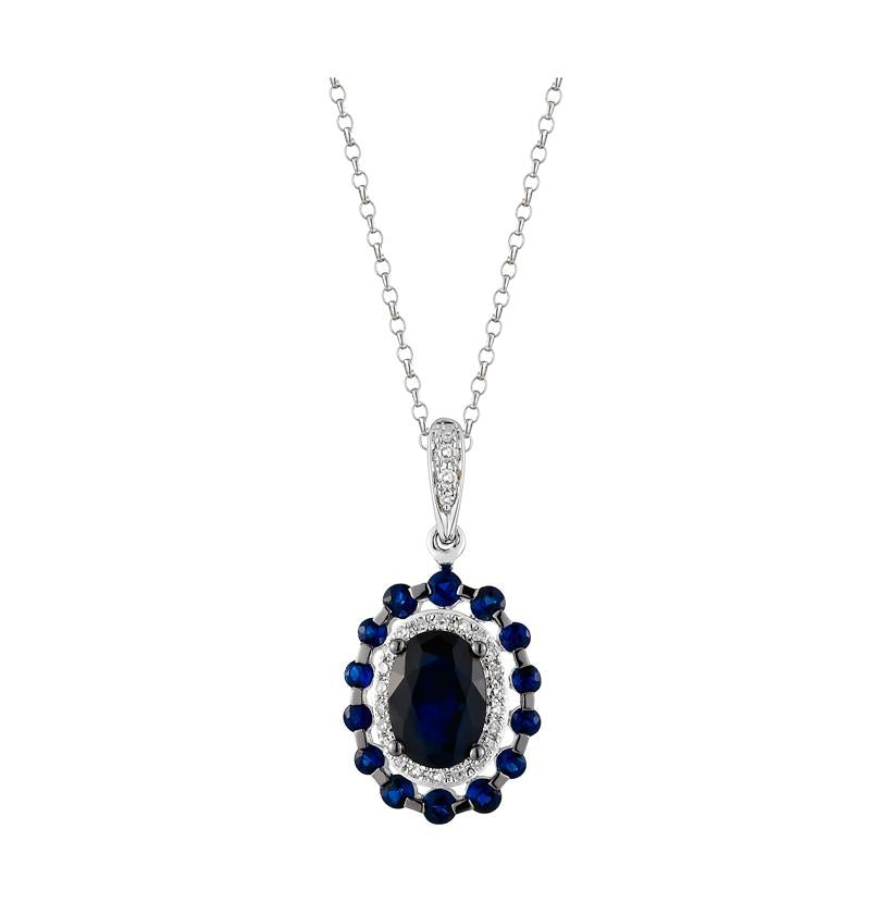 0.07 Ctw Diamond 14k White Gold Sapphire Round Shape Womens Gemstone Necklace Pendant With 16 Inch Chain