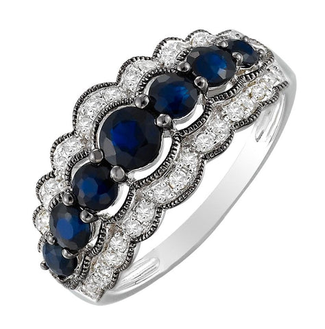 0.18 Ctw Diamond 14k White Gold Sapphire Round Shape Womens Gemstone Ring