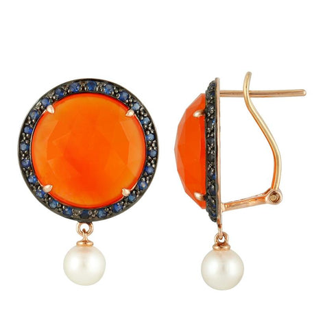 14k Rose Gold Sapphire Carnelian Round Shape Womens Gemstone Earrings