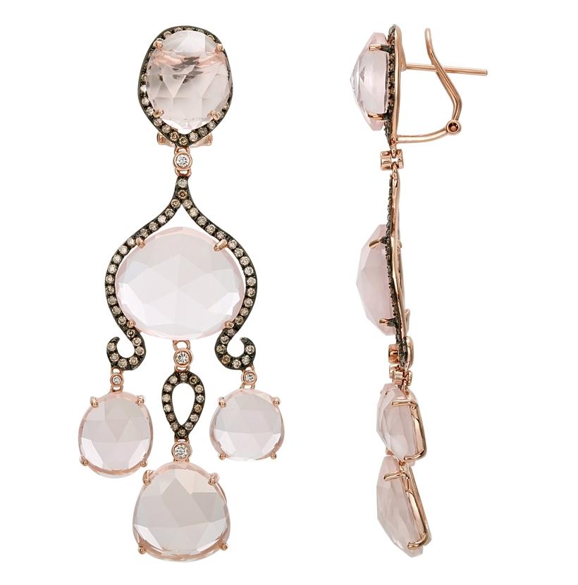 1.53 Ctw Diamond 14k Rose Gold Quartz Round Shape Womens Gemstone Earrings