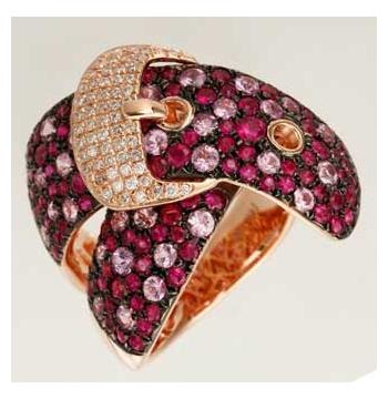 0.24 Ctw Diamond 14k Rose Gold Ruby Sapphire Round Shape Womens Gemstone Ring