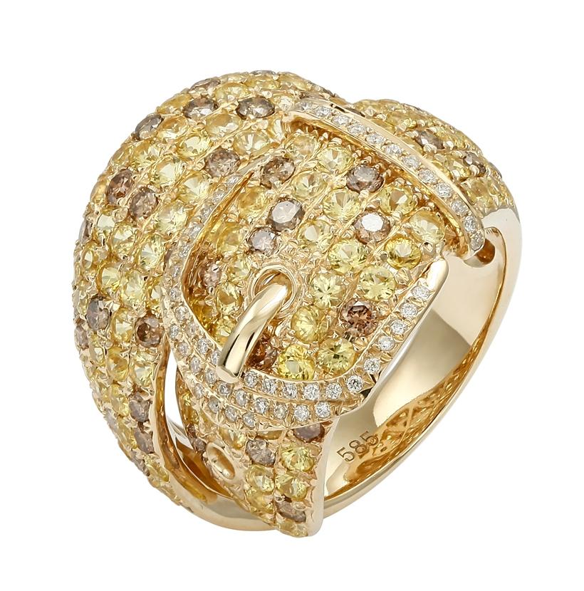 1.31 Ctw Diamond 14k Yellow Gold Sapphire Round Shape Womens Gemstone Ring