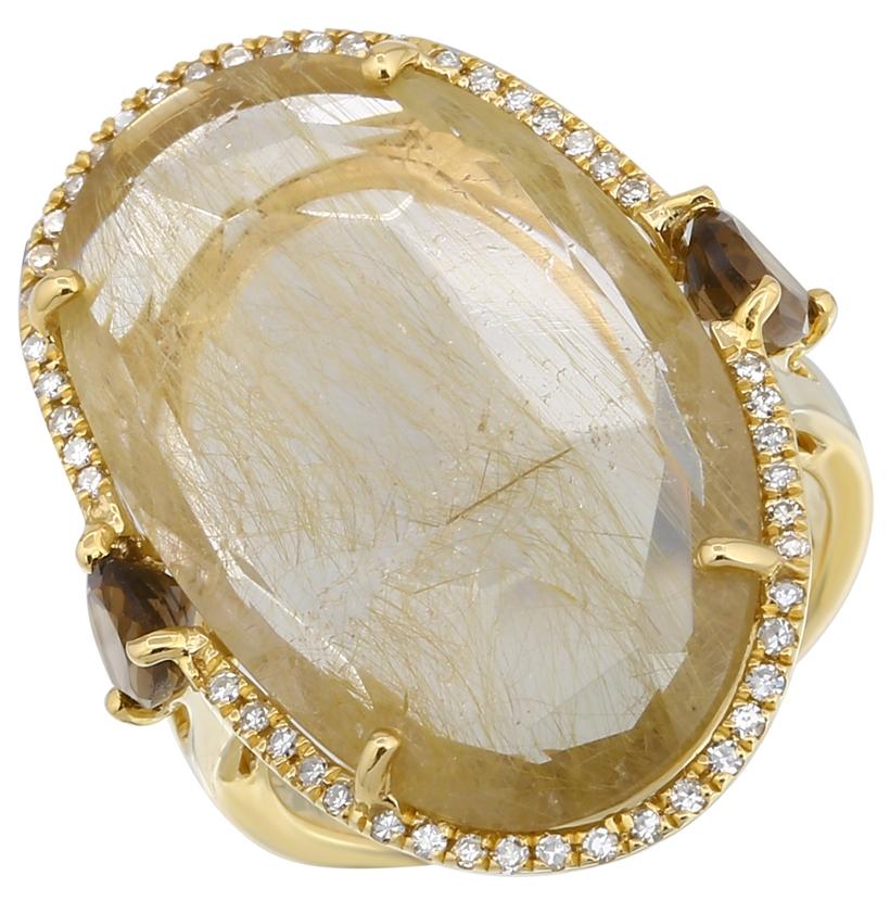 0.19 Ctw Diamond 14k Yellow Gold Topaz Quartz Round Shape Womens Gemstone Ring