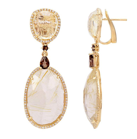 0.69 Ctw Diamond 14k Yellow Gold Quartz Topaz Round Shape Womens Gemstone Earrings