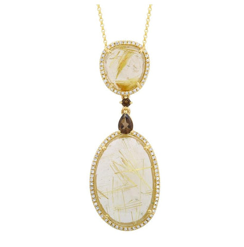 0.35 Ctw Diamond 14k Yellow Gold Topaz Quartz Round Shape Womens Gemstone Necklace Pendant With 16 Inch Chain