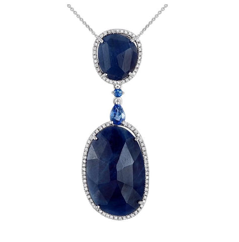 0.35 Ctw Diamond 14k White Gold Sapphire Round Shape Womens Gemstone Necklace Pendant With 16 Inch Chain