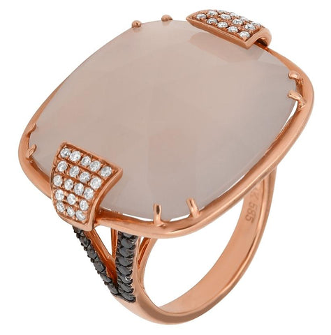 0.6 Ctw Diamond 14k Rose Gold Agate Round Shape Womens Gemstone Ring