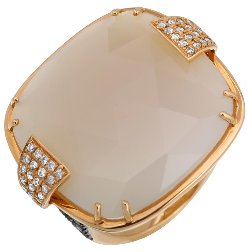 0.59 Ctw Diamond 14k Rose Gold Agate Round Shape Womens Gemstone Ring