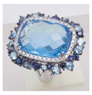 0.26 Ctw Diamond 14k White Gold Sapphire Topaz Round Shape Womens Gemstone Ring