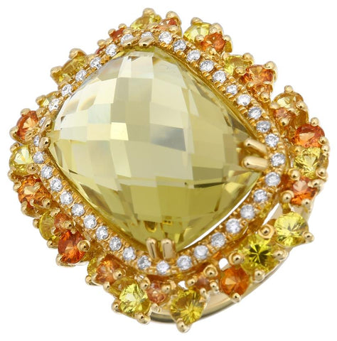 0.26 Ctw Diamond 14k Yellow Gold Topaz Sapphire Round Shape Womens Gemstone Ring