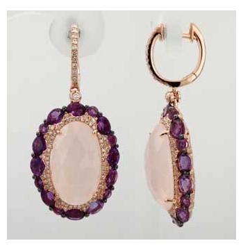 0.44 Ctw Diamond 14k Rose Gold Chalcedony Amethyst Round Shape Womens Gemstone Earrings