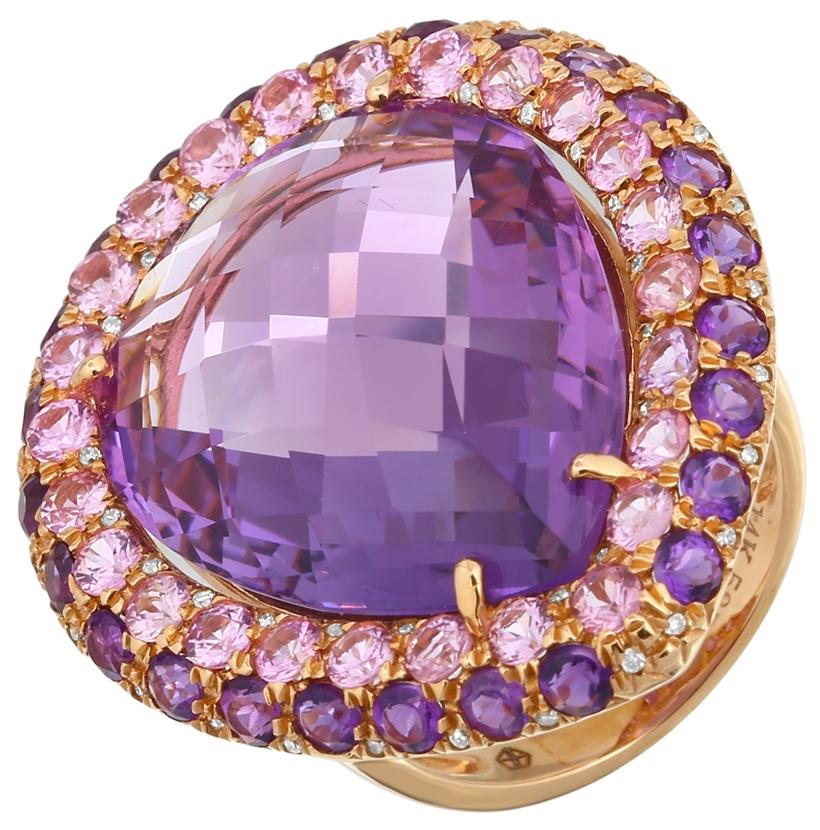 0.14 Ctw Diamond 14k Rose Gold Sapphire Amethyst Round Shape Womens Gemstone Ring