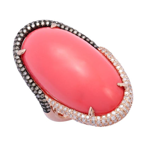 1.12 Ctw Diamond 14k Rose Gold Coral Round Shape Womens Gemstone Ring