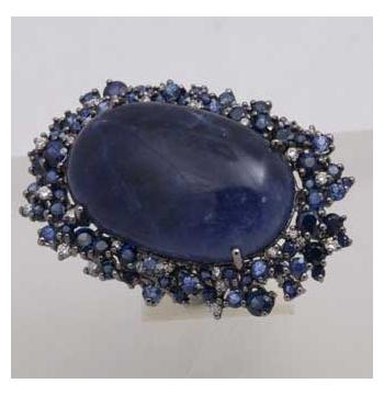 0.49 Ctw Diamond 18k White Gold Sodalite Sapphire Round Shape Womens Gemstone Ring