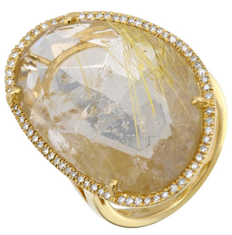 0.24 Ctw Diamond 14k Yellow Gold Quartz Round Shape Womens Gemstone Ring