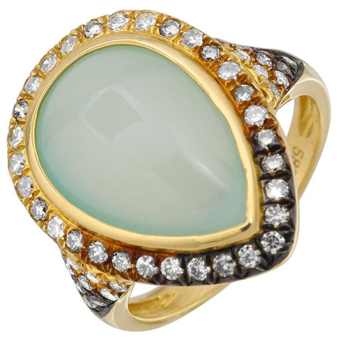 0.58 Ctw Diamond 14k Yellow Gold Agate Round Shape Womens Gemstone Ring