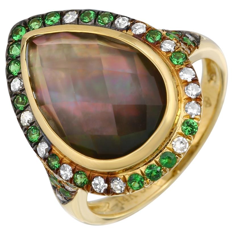 0.26 Ctw Diamond 14k Yellow Gold Tsavorite Multi Round Shape Womens Gemstone Ring