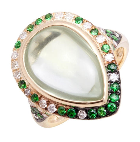 0.26 Ctw Diamond 14k Yellow Gold Amethyst Tsavorite Round Shape Womens Gemstone Ring