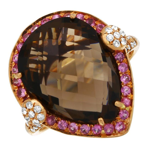 0.16 Ctw Diamond 14k Rose Gold Topaz Sapphire Round Shape Womens Gemstone Ring