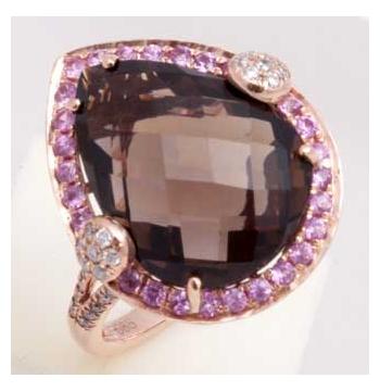 0.16 Ctw Diamond 14k Rose Gold Sapphire Topaz Round Shape Womens Gemstone Ring