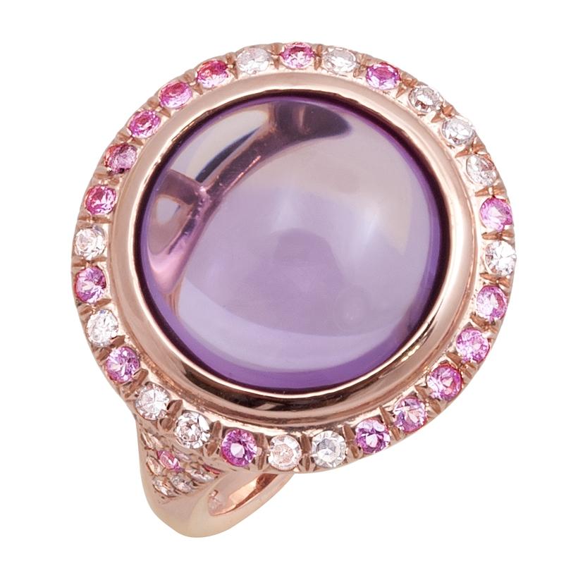 0.29 Ctw Diamond 14k Rose Gold Amethyst Sapphire Round Shape Womens Gemstone Ring