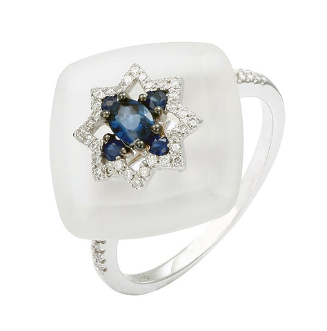 0.13 Ctw Diamond 14k White Gold Sapphire Crystal Round Shape Womens Gemstone Ring