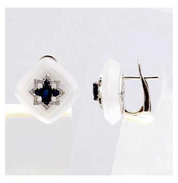 0.16 Ctw Diamond 14k White Gold Sapphire Crystal Round Shape Womens Gemstone Earrings