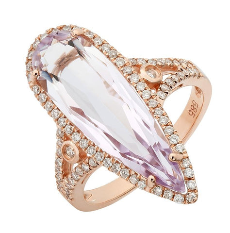 0.43 Ctw Diamond 14k Rose Gold Amethyst Round Shape Womens Gemstone Ring