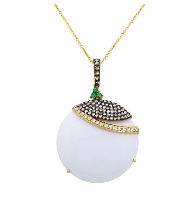 0.55 Ctw Diamond 14k Yellow Gold Agate Tsavorite Round Shape Womens Gemstone Necklace Pendant With 16 Inch Chain