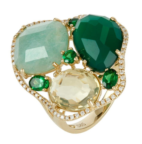0.15 Ctw Diamond 14k Yellow Gold Multi-color Round Shape Womens Gemstone Ring