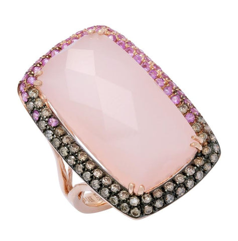 0.61 Ctw Diamond 14k Rose Gold Sapphire Chalcedony Round Shape Womens Gemstone Ring