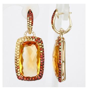 0.1 Ctw Diamond 14k Yellow Gold Sapphire Citrine Round Shape Womens Gemstone Earrings