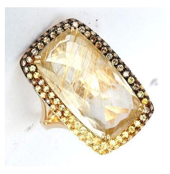 0.59 Ctw Diamond 14k Yellow Gold Sapphire Quartz Round Shape Womens Gemstone Ring